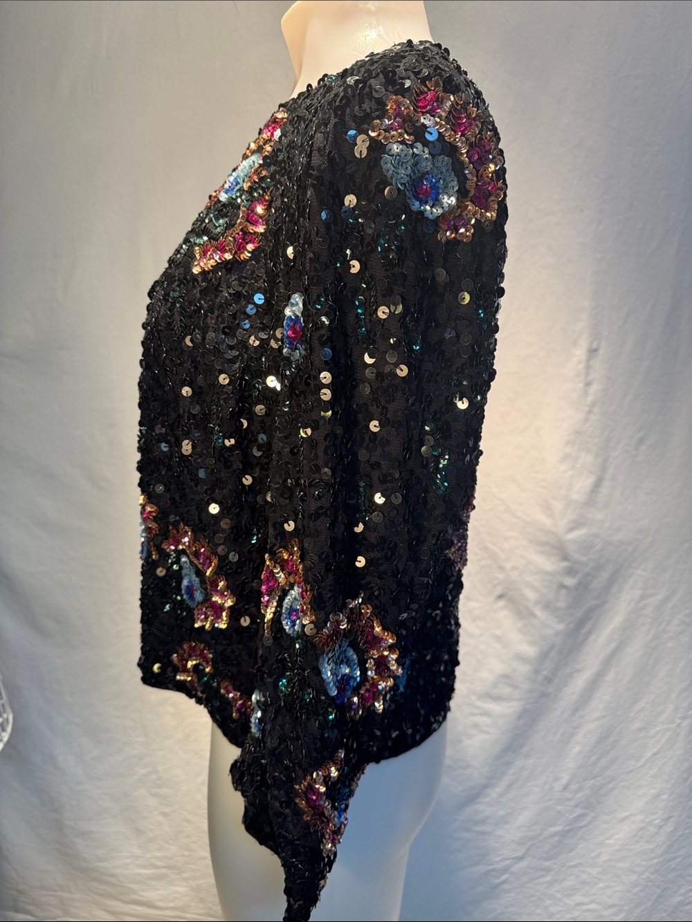 French Connection Black Sequin Jacket with Colorful Floral Embellishments - Picture 3 of 11